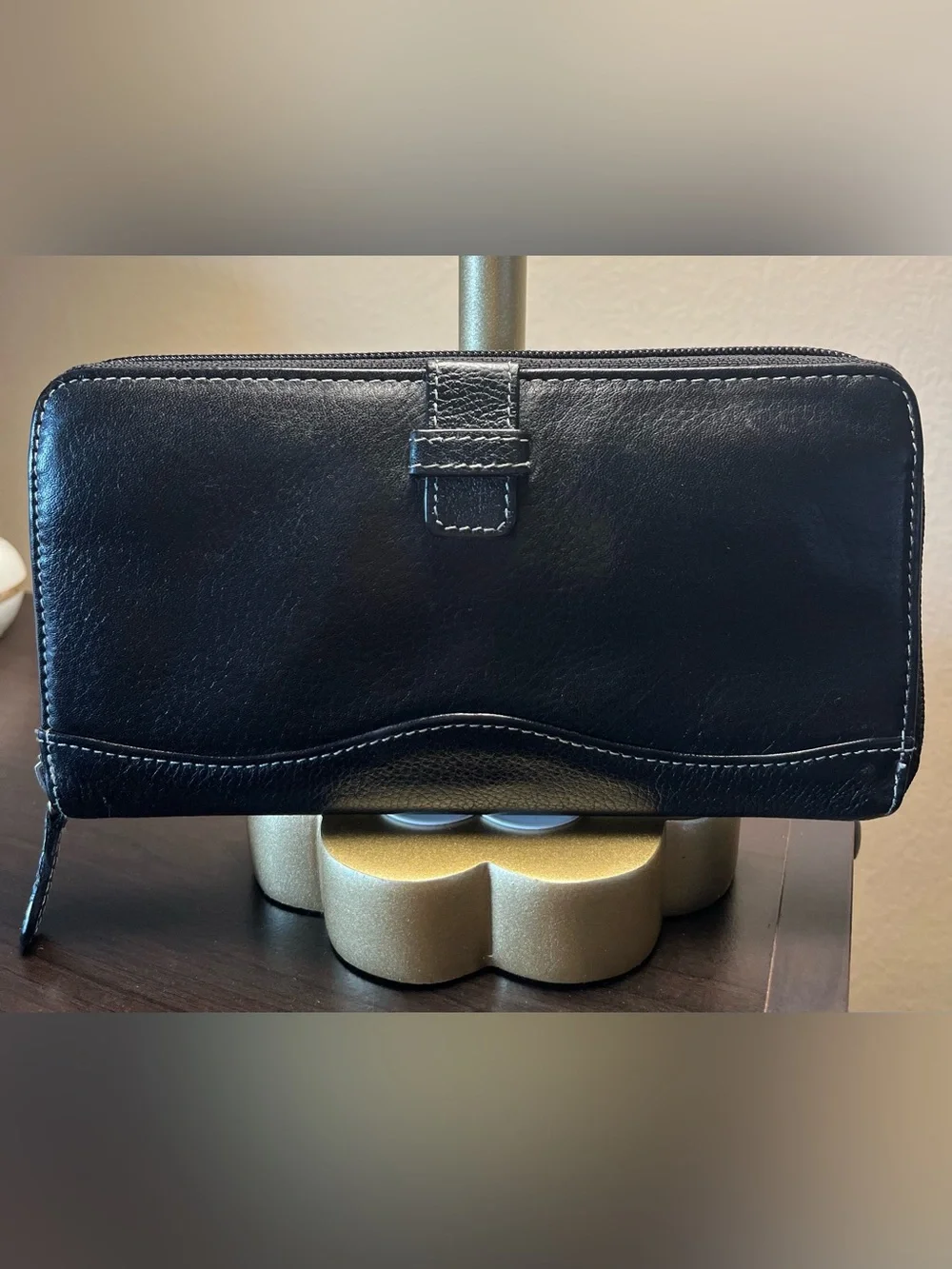 Tignanello Black Genuine Leather Zip Around Wallet